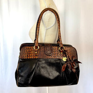 Vintage Designer Brahmin Tote Bag Purse Handbag Brown Crocodile & Black Leather